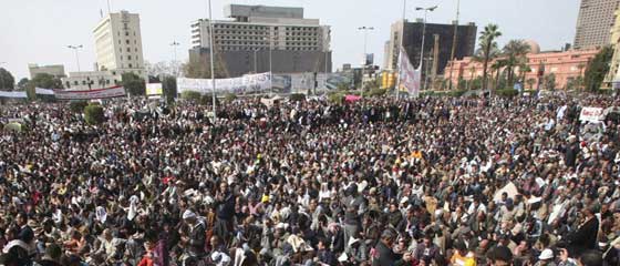 Hundreds of thousands gather in Tahrir Square during the Egypt Demonstrations
